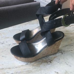 BAMBOO wedges, black with cork wedge